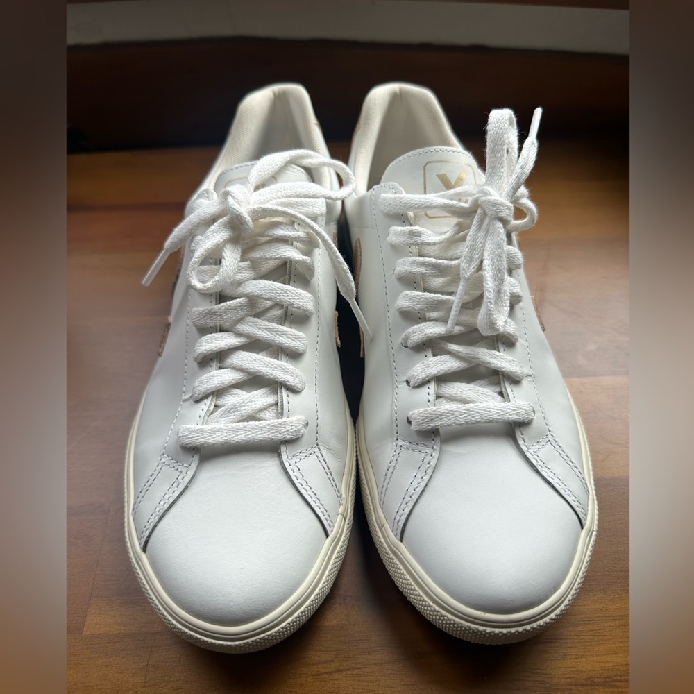 Veja White and Gold Women's Sneakers - Picture 6 of 13